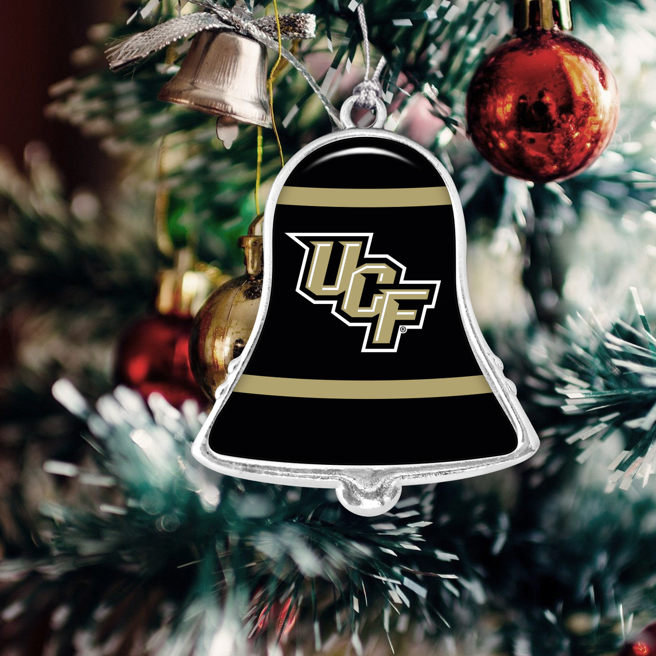 Central Florida Knights Christmas Ornament- Bell with Team Logo Stripes