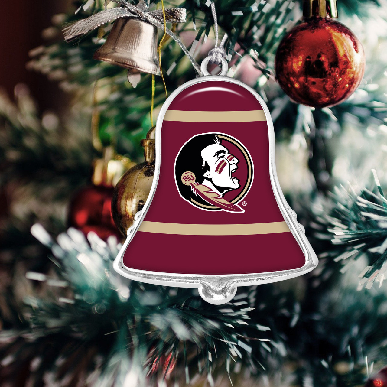 Florida State Seminoles Christmas Ornament- Bell with Team Logo Stripes