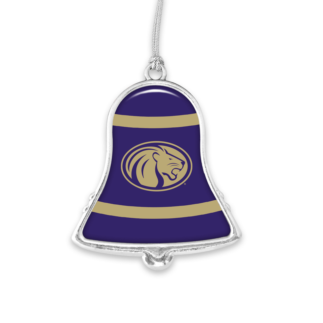 North Alabama Lions Christmas Ornament- Bell with Team Logo Stripes