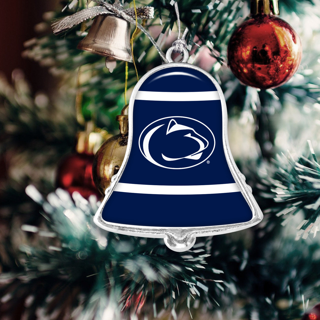 Penn State Nittany Lions Christmas Ornament- Bell with Team Logo Stripes