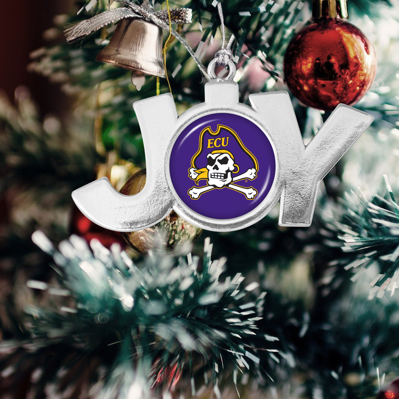 East Carolina Pirates Christmas Ornament- Joy with Team Logo