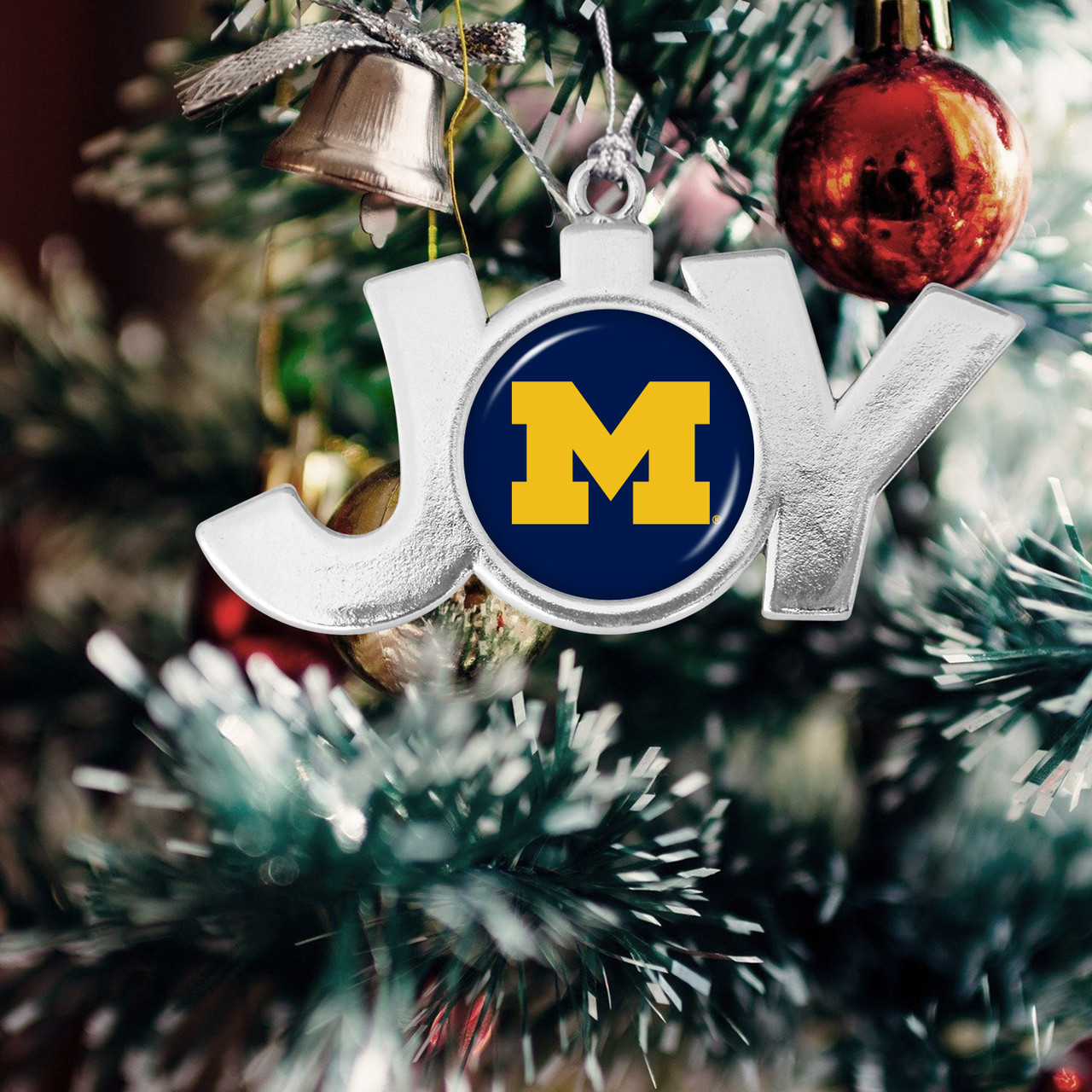 Michigan Wolverines Christmas Ornament- Joy with Team Logo