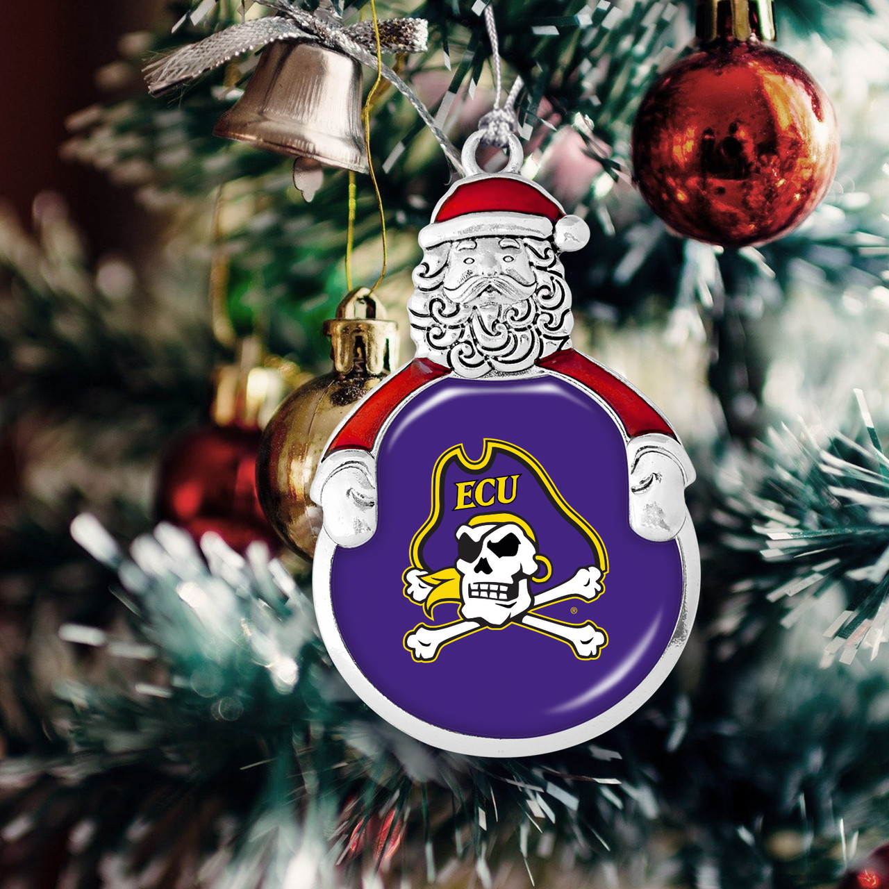 East Carolina Pirates Christmas Ornament- Santa with Team Logo