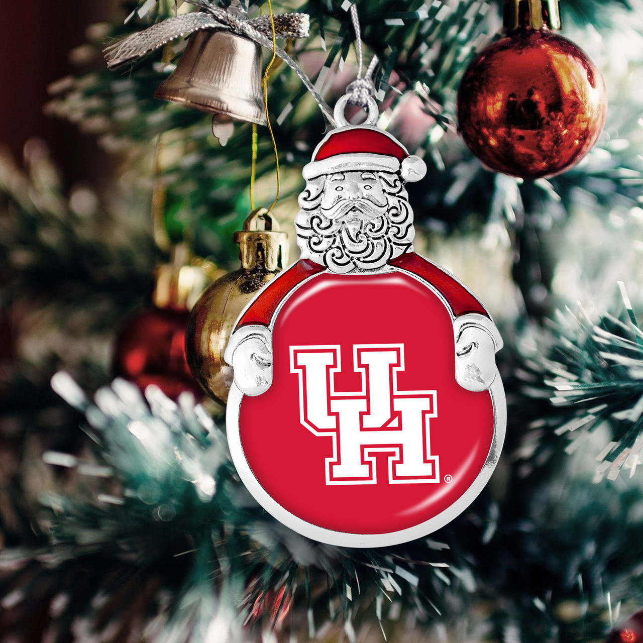 Houston Cougars Christmas Ornament- Santa with Team Logo