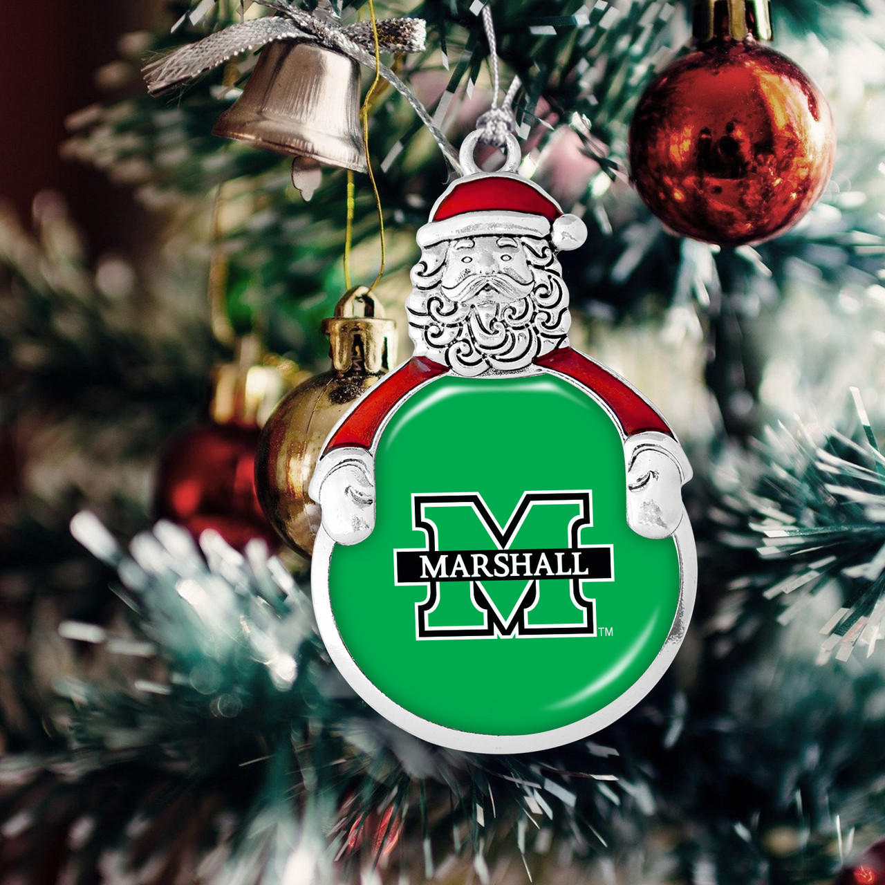 Marshall Thundering Herd Christmas Ornament- Santa with Team Logo