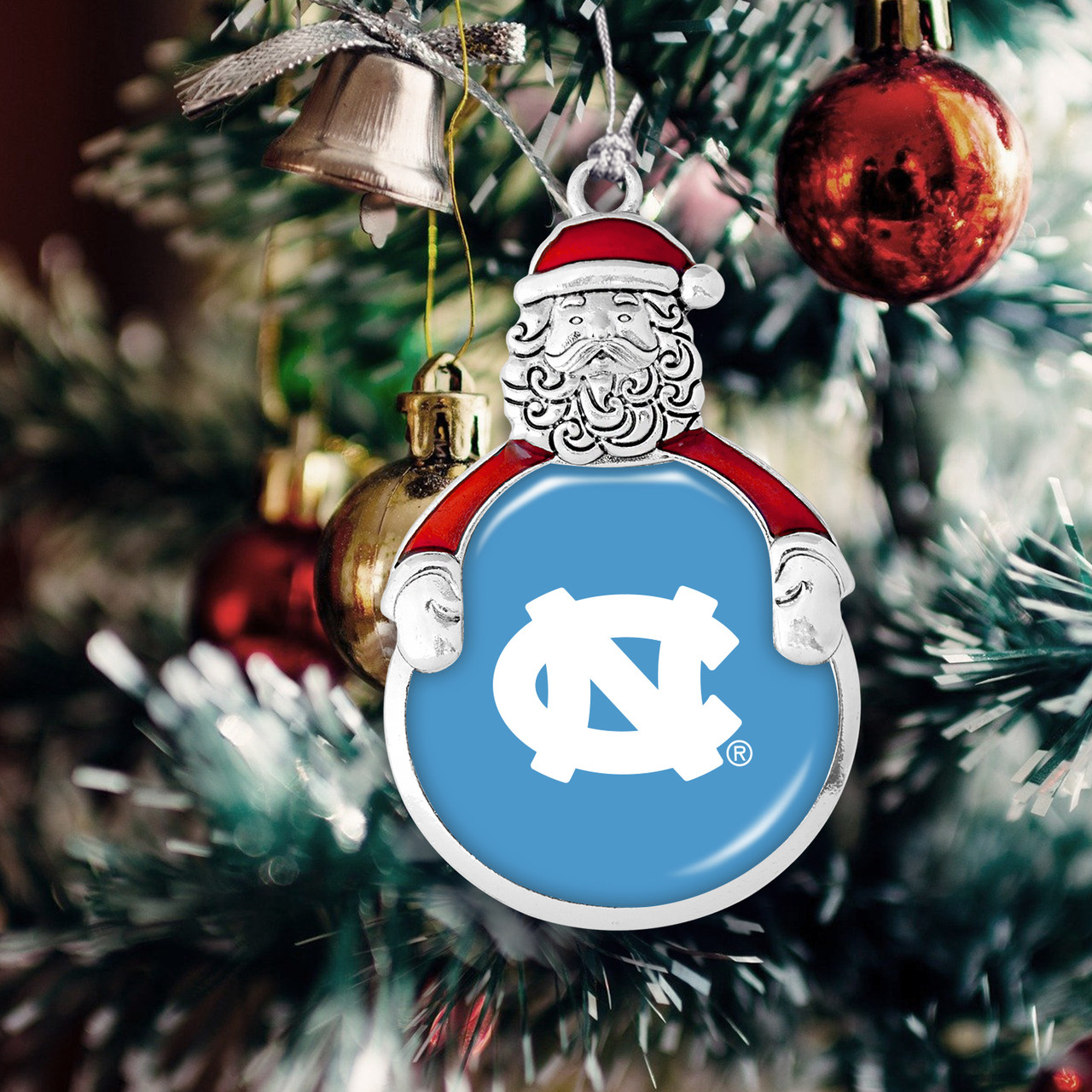 North Carolina Tar Heels Christmas Ornament- Santa with Team Logo