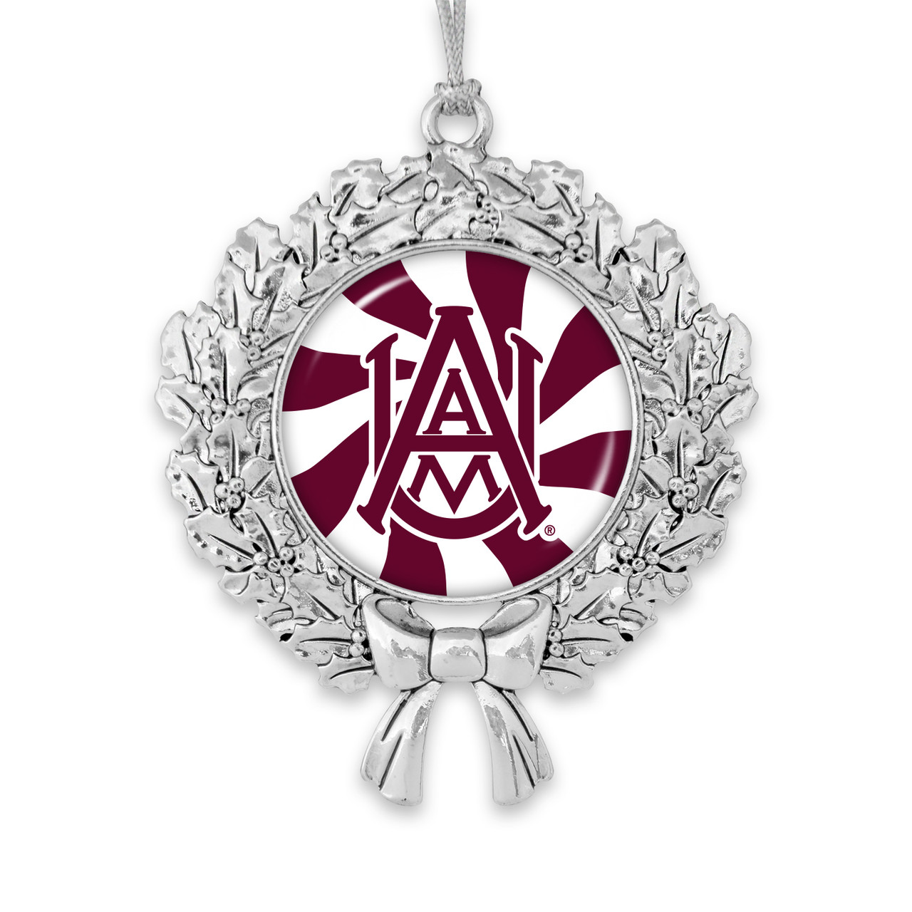 Alabama A&M Bulldogs Christmas Ornament- Peppermint Wreath with Team Logo