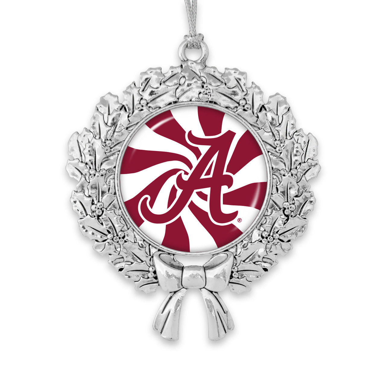 Alabama Crimson Tide Christmas Ornament- Peppermint Wreath with Team Logo