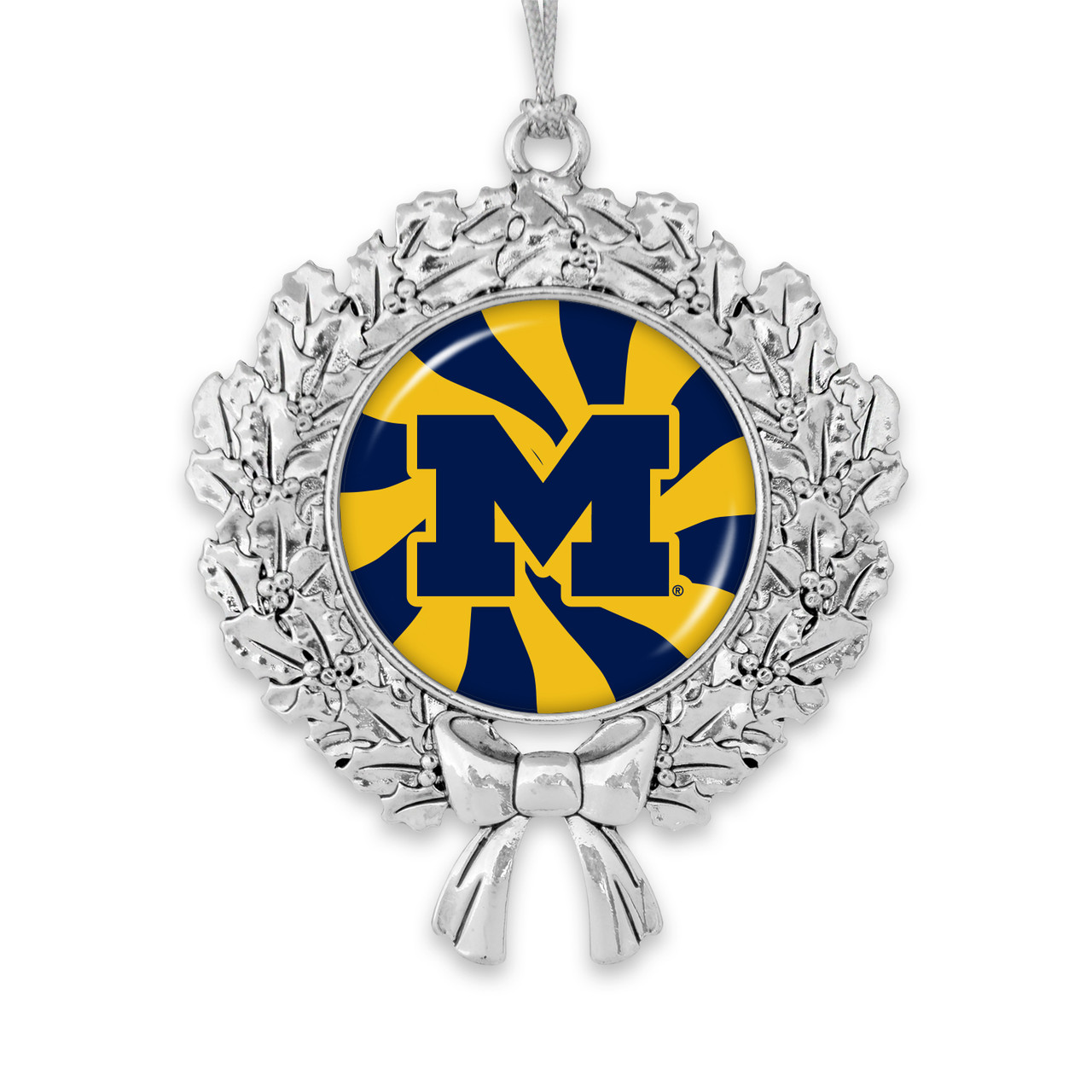 Michigan Wolverines Christmas Ornament- Peppermint Wreath with Team Logo