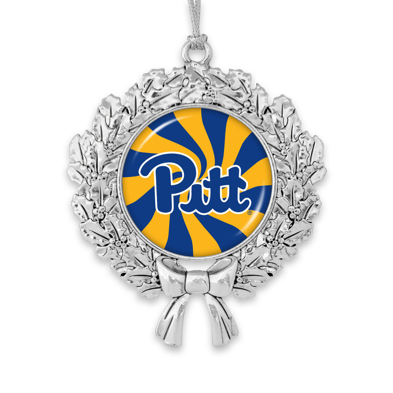 Pittsburgh Panthers Christmas Ornament- Peppermint Wreath with Team Logo