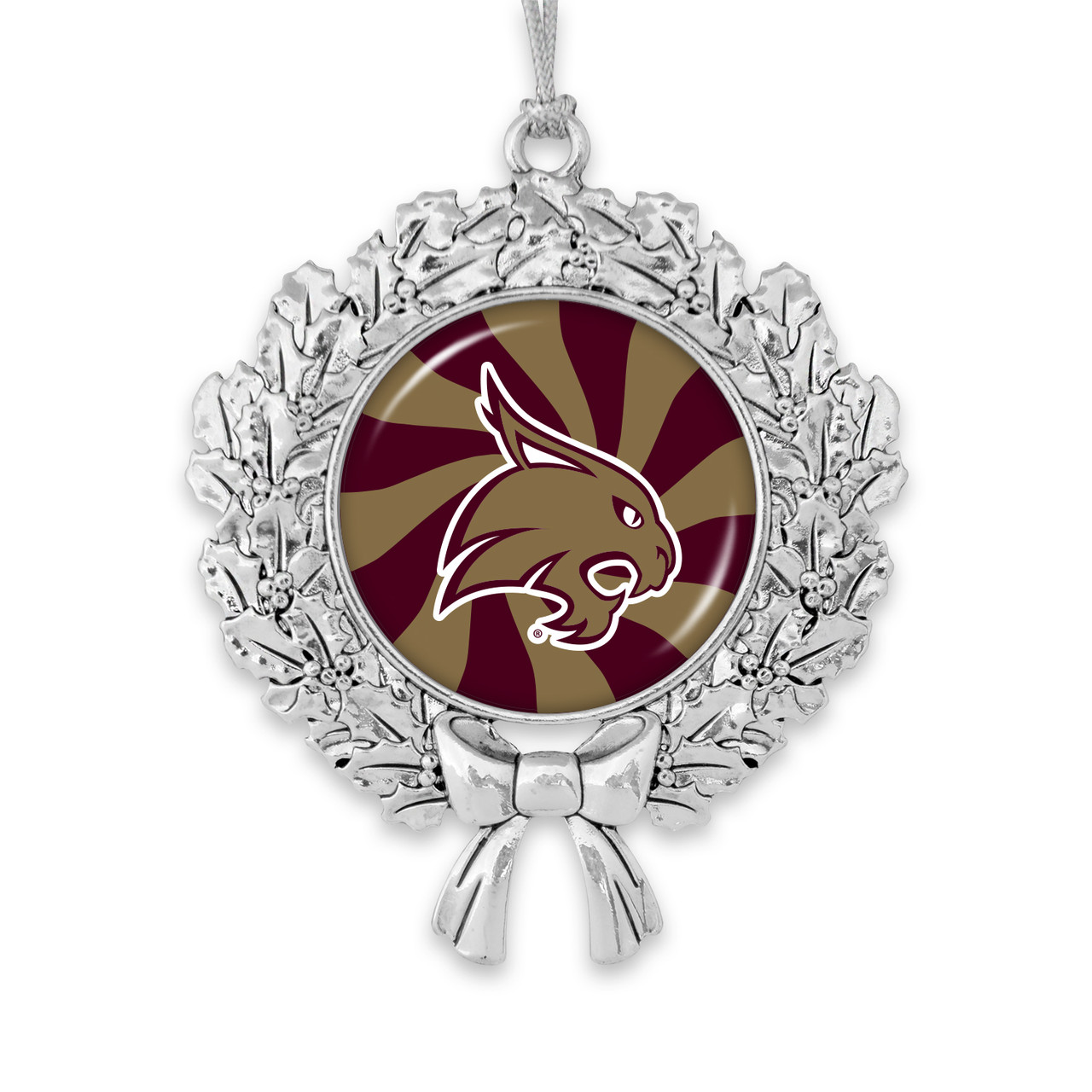 Texas State Bobcats Christmas Ornament- Peppermint Wreath with Team Logo