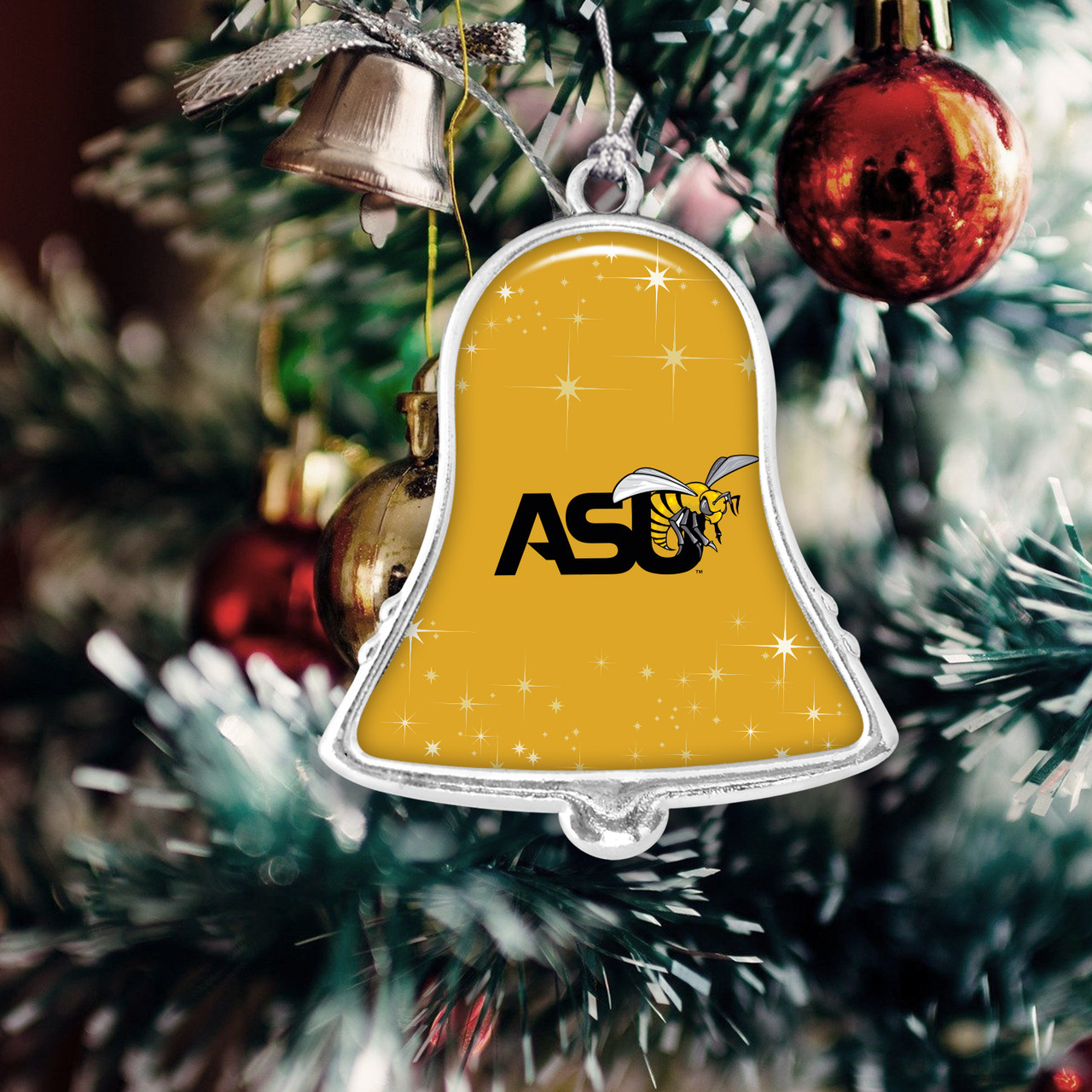 Alabama State Hornets Christmas Ornament- Bell with Team Logo and Stars