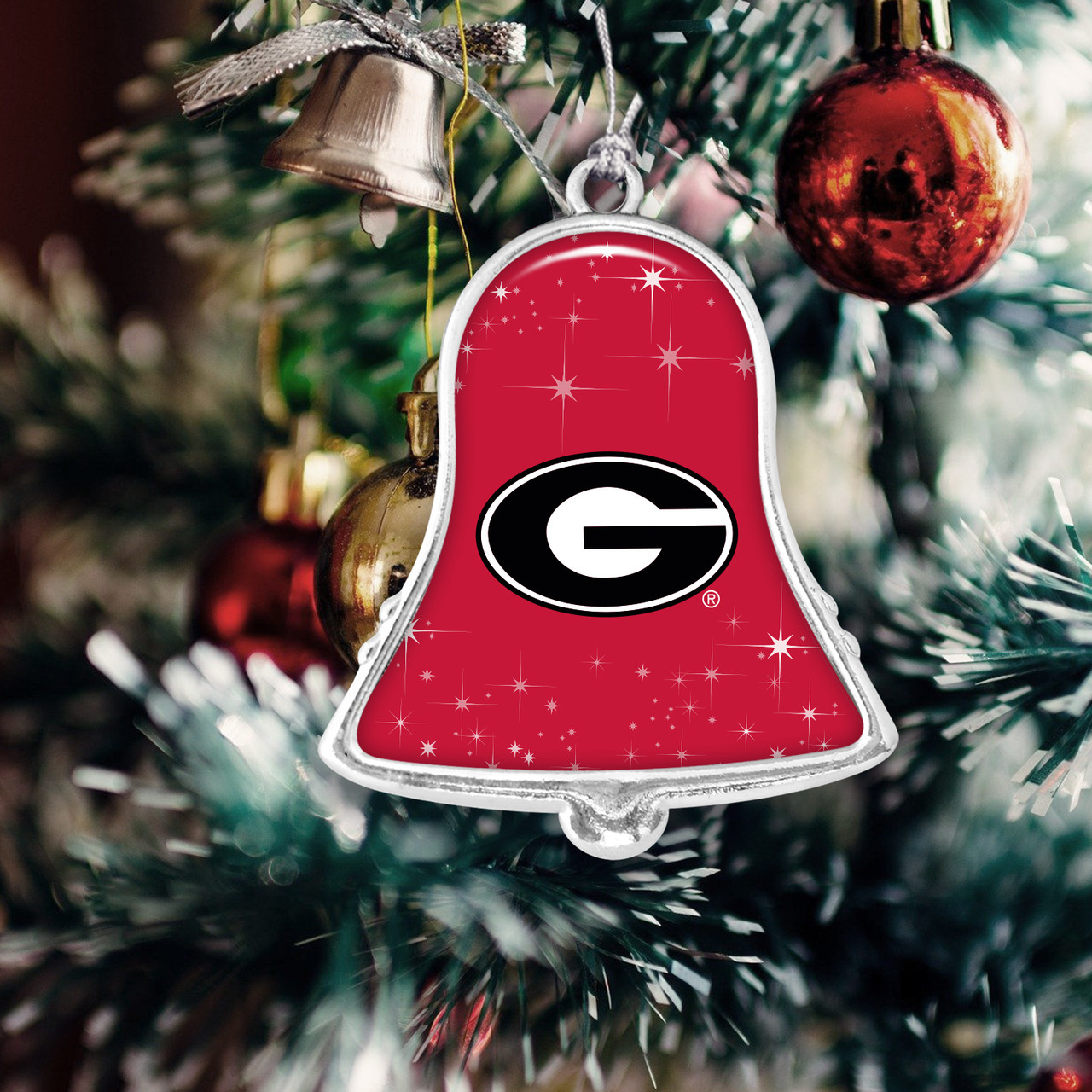 Georgia Bulldogs Christmas Ornament- Bell with Team Logo and Stars