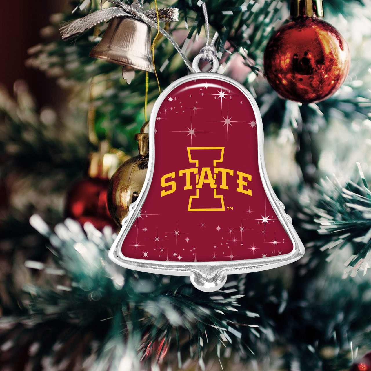 Iowa State Cyclones Christmas Ornament- Bell with Team Logo and Stars