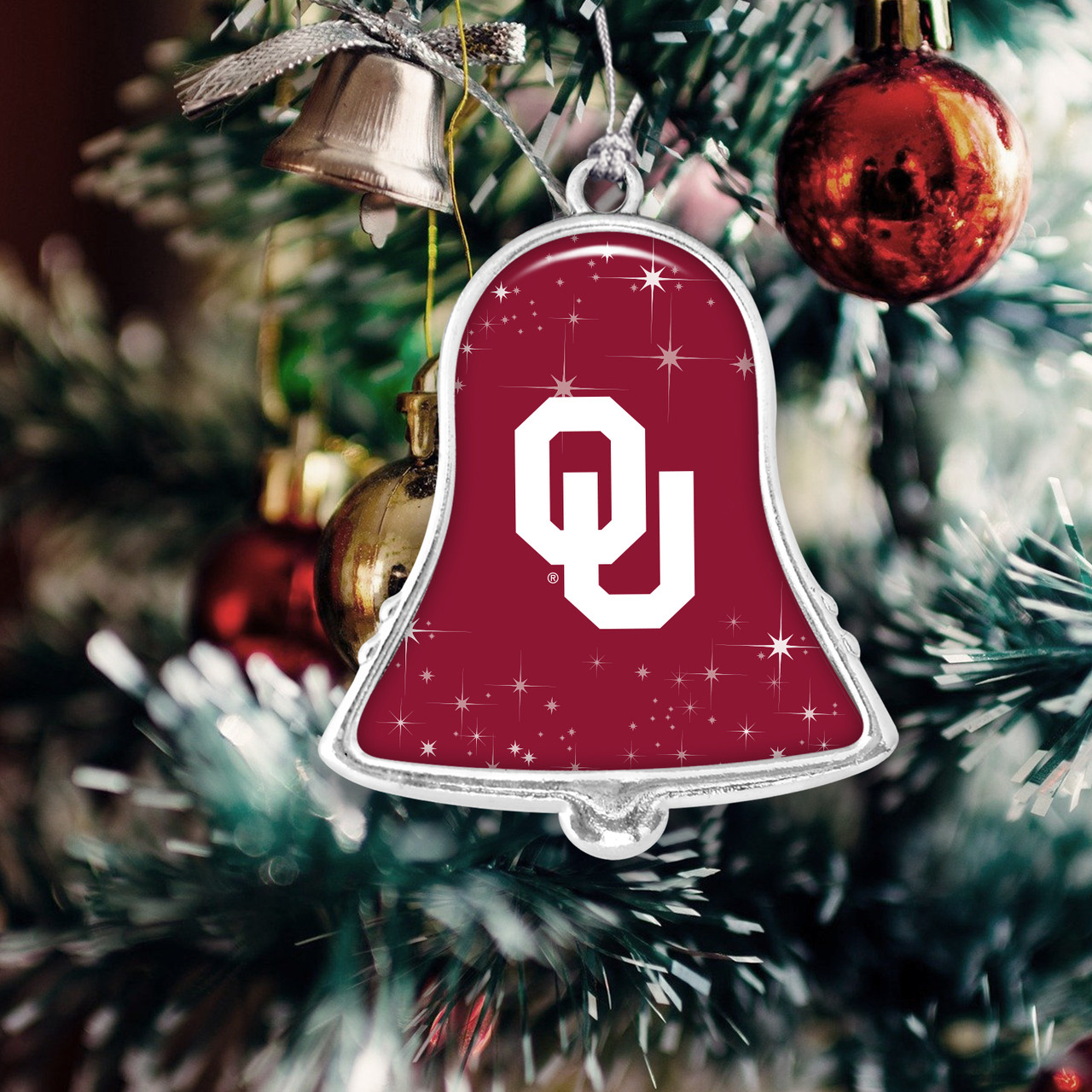 Oklahoma Sooners Christmas Ornament- Bell with Team Logo and Stars