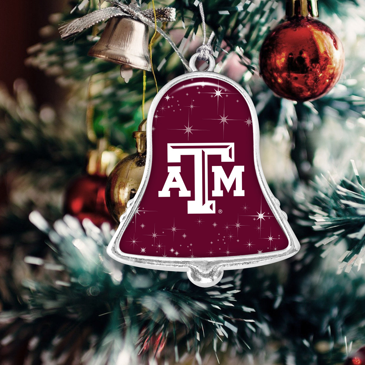 Texas A&M Aggies Christmas Ornament- Bell with Team Logo and Stars