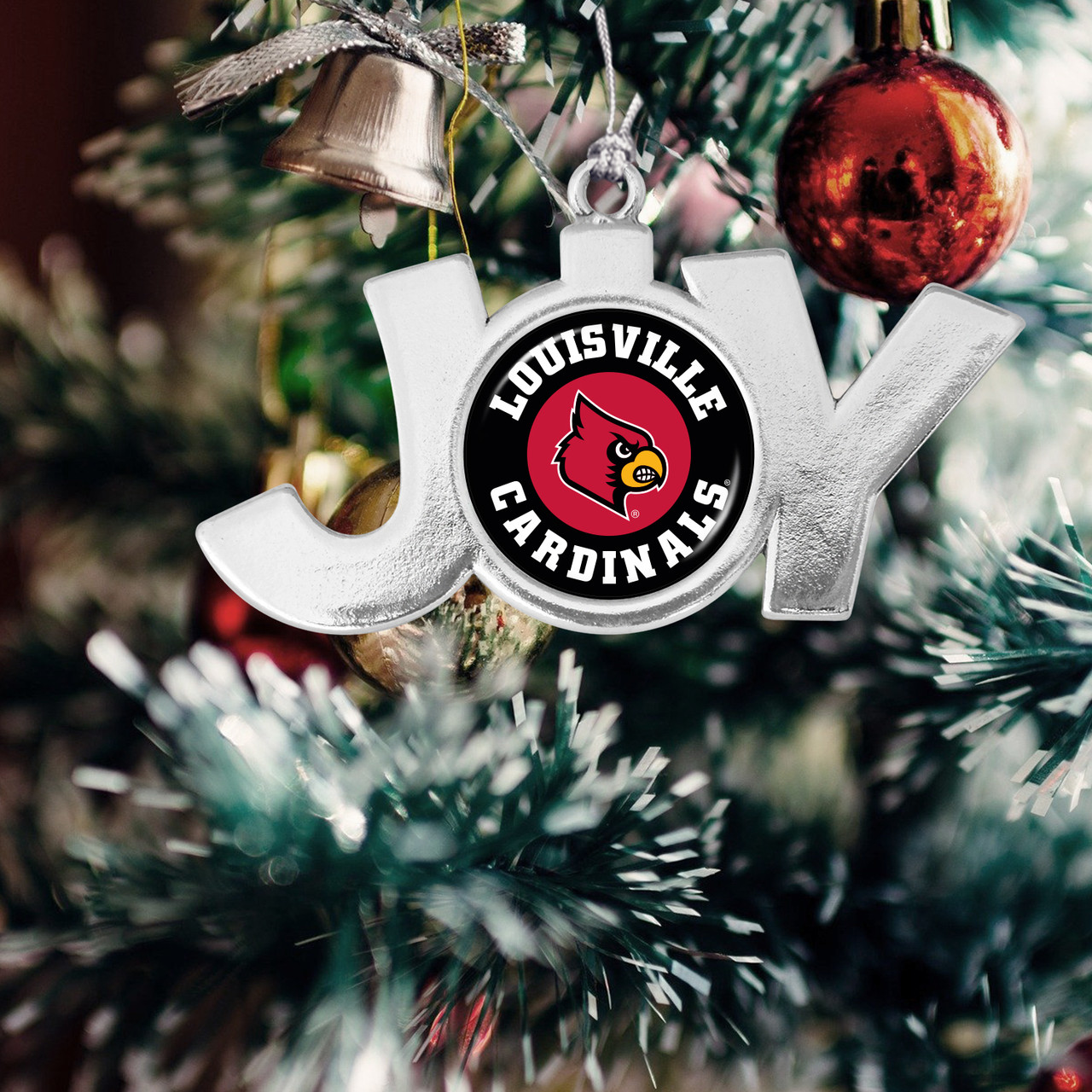 Louisville Cardinals Christmas Ornament- Joy with Circle Team Logo