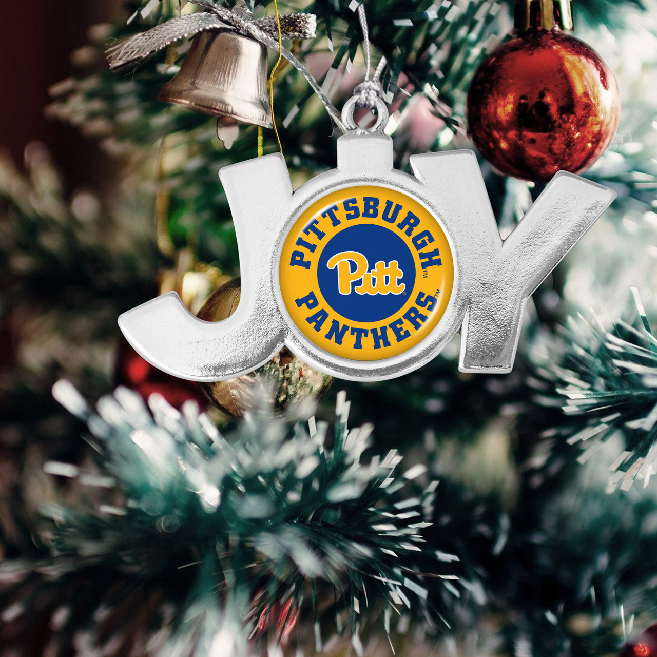 Pittsburgh Panthers Christmas Ornament- Joy with Circle Team Logo