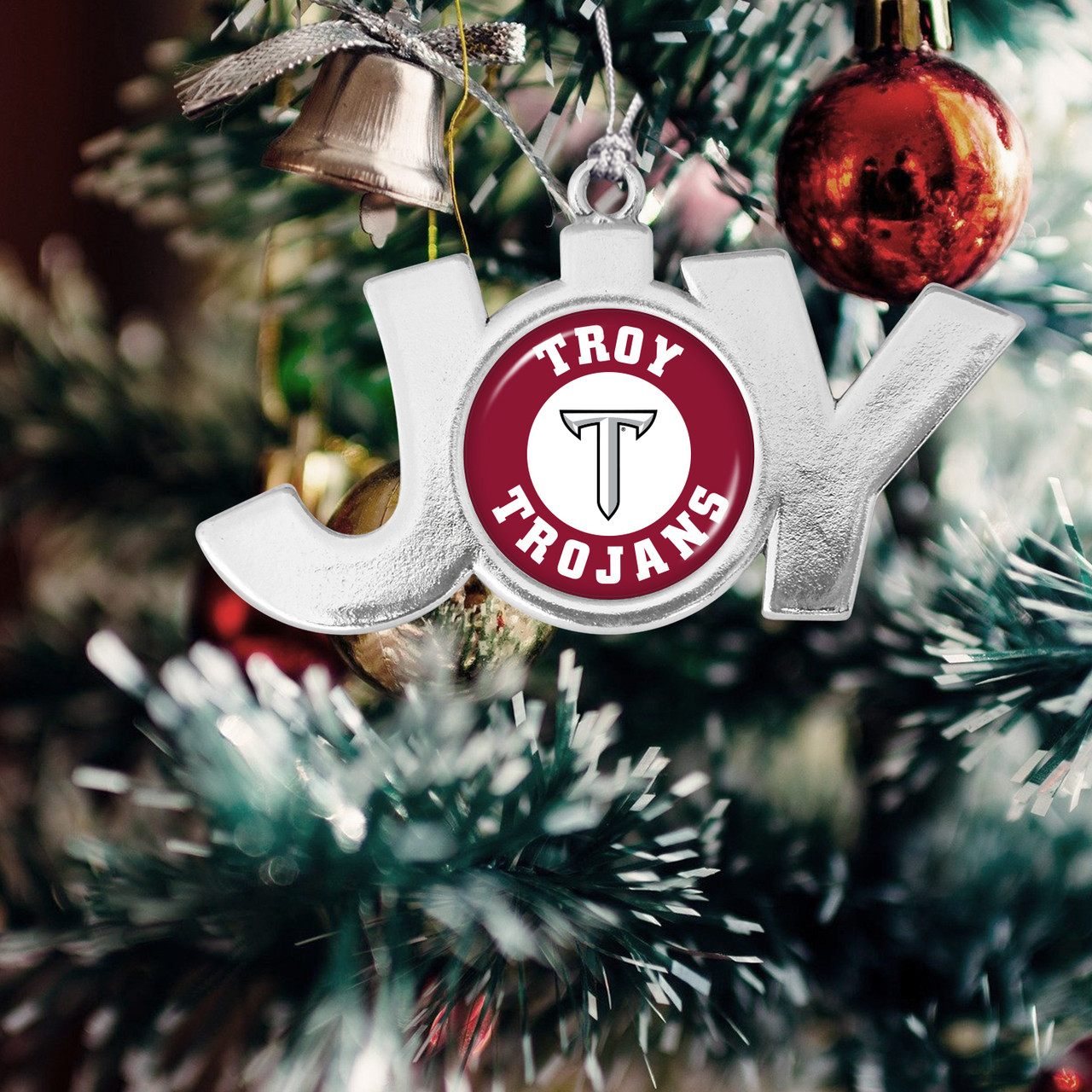 Troy Trojans Christmas Ornament- Joy with Circle Team Logo