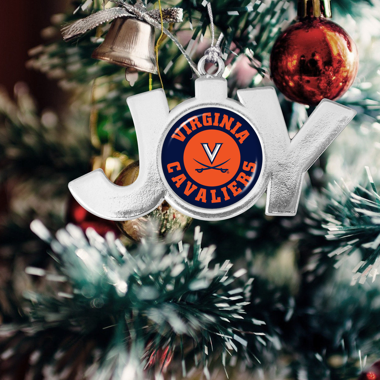 Virginia Cavaliers Christmas Ornament- Joy with Circle Team Logo