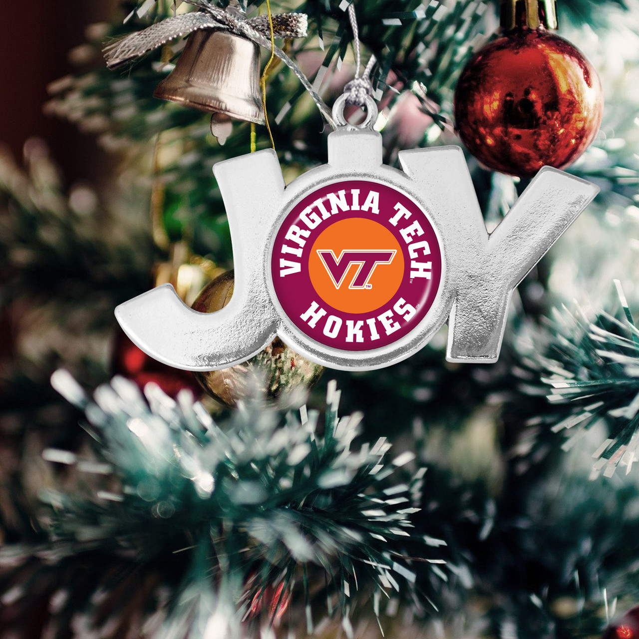 Virginia Tech Hokies Christmas Ornament- Joy with Circle Team Logo