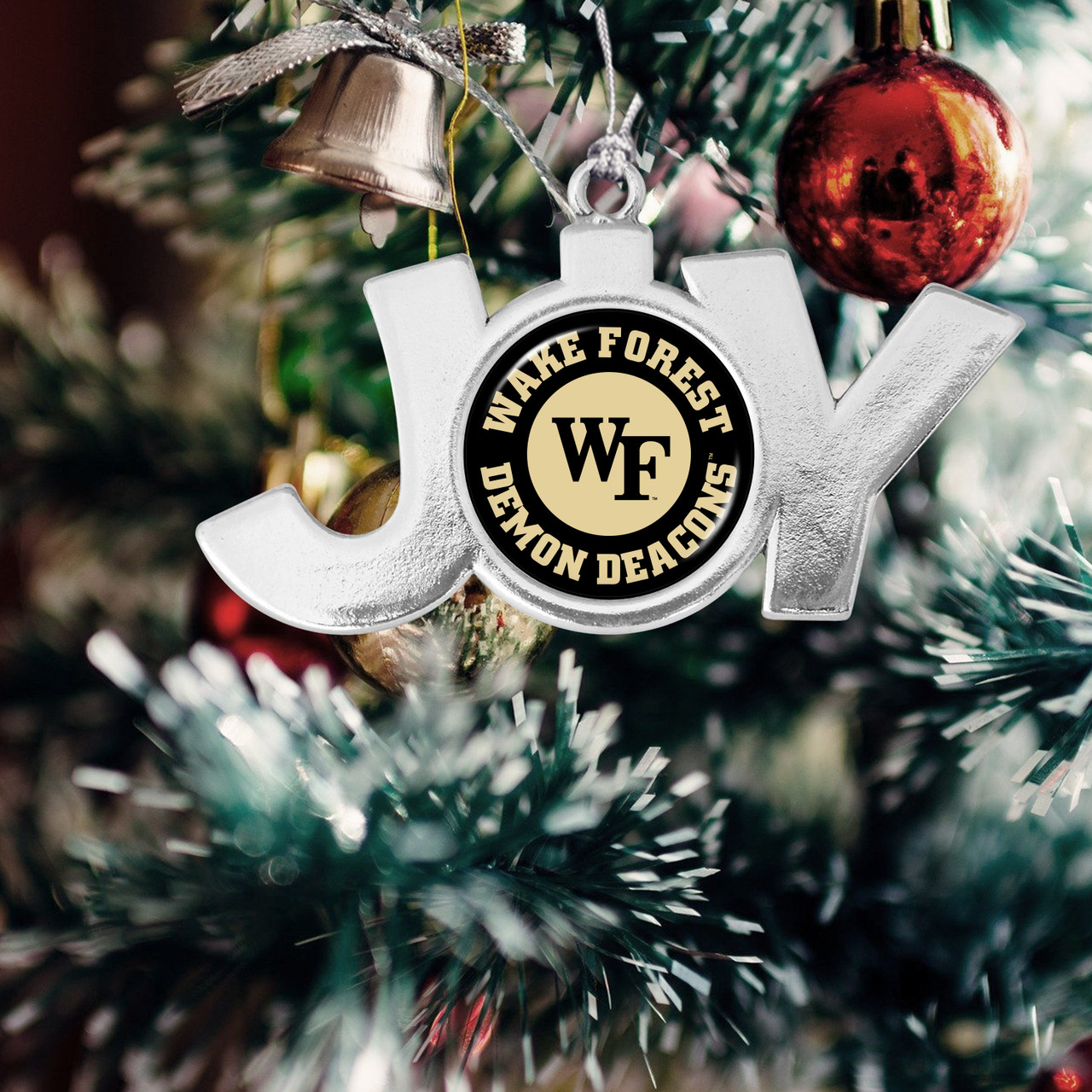 Wake Forest Demon Deacons Christmas Ornament- Joy with Circle Team Logo