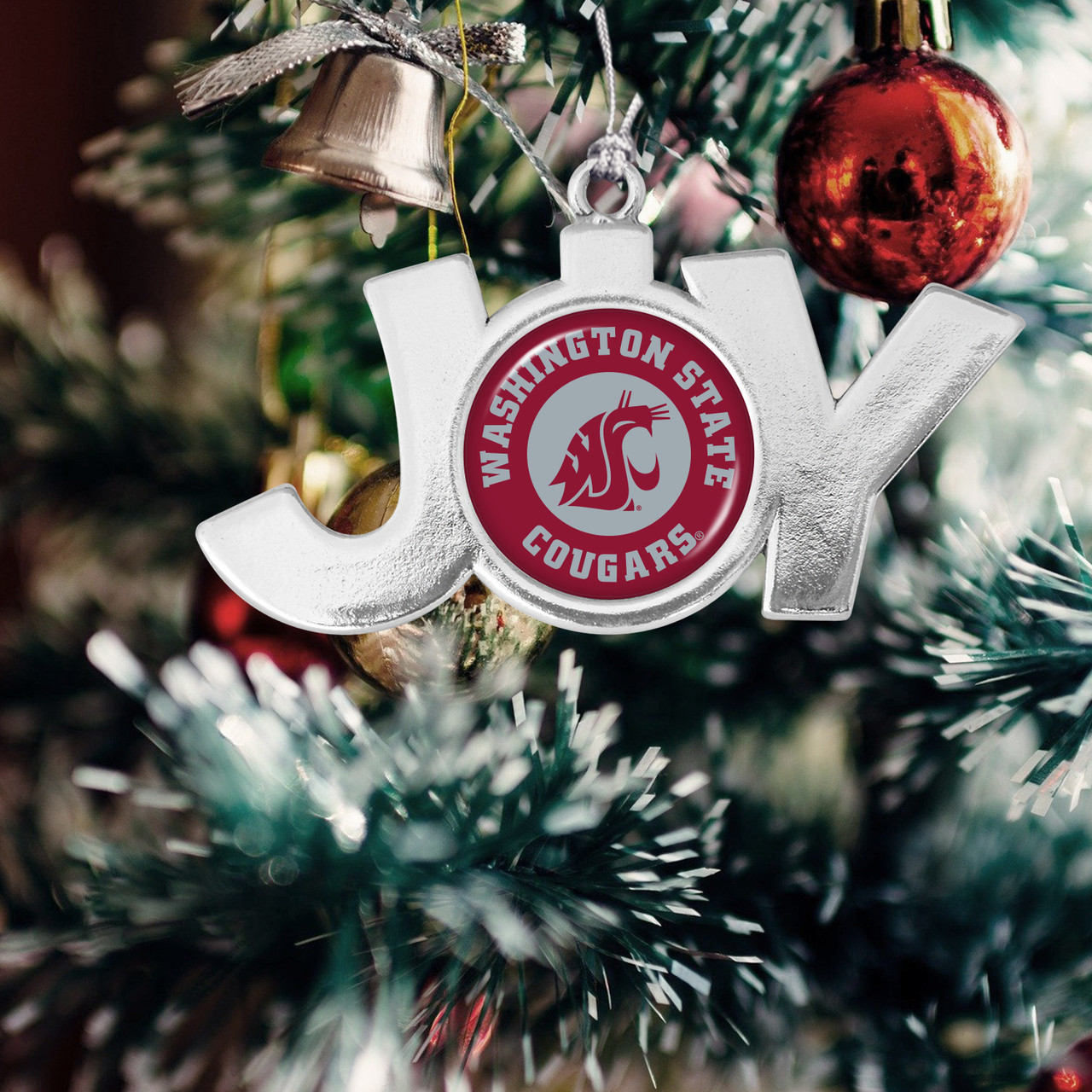 Washington State Cougars Christmas Ornament- Joy with Circle Team Logo