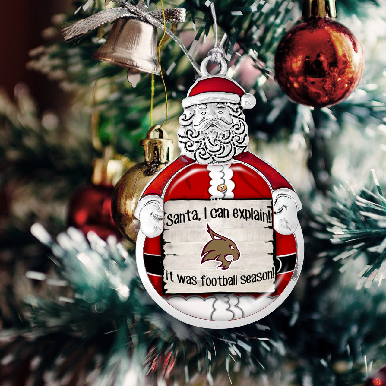 Texas State Bobcats Christmas Ornament- Santa,... Its Football Season