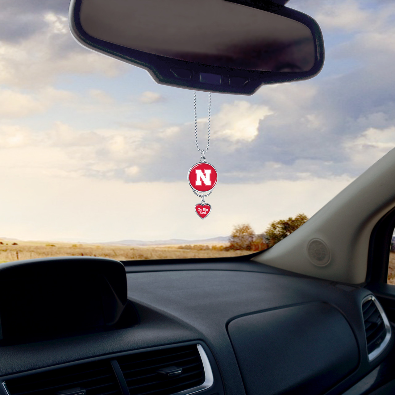 Nebraska Cornhuskers Car Charm- Rear View Mirror Heart Charm and Spirit Slogan