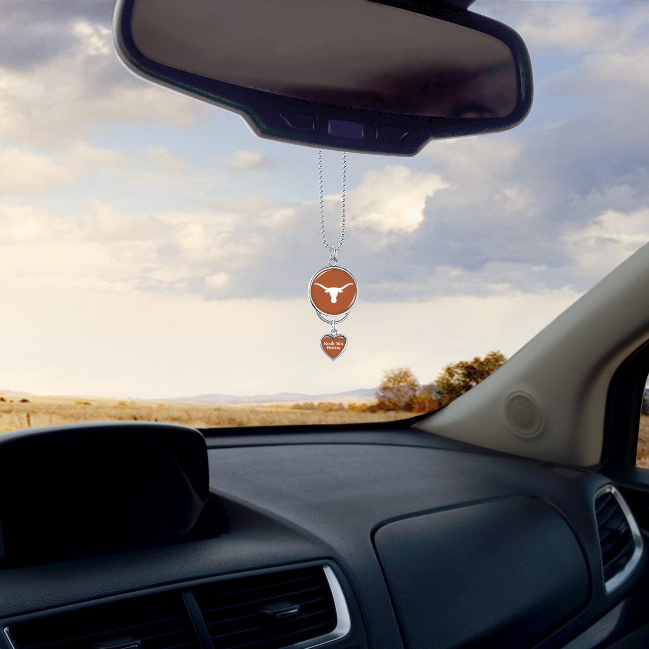 Texas Longhorns Car Charm- Rear View Mirror Heart Charm and Spirit Slogan