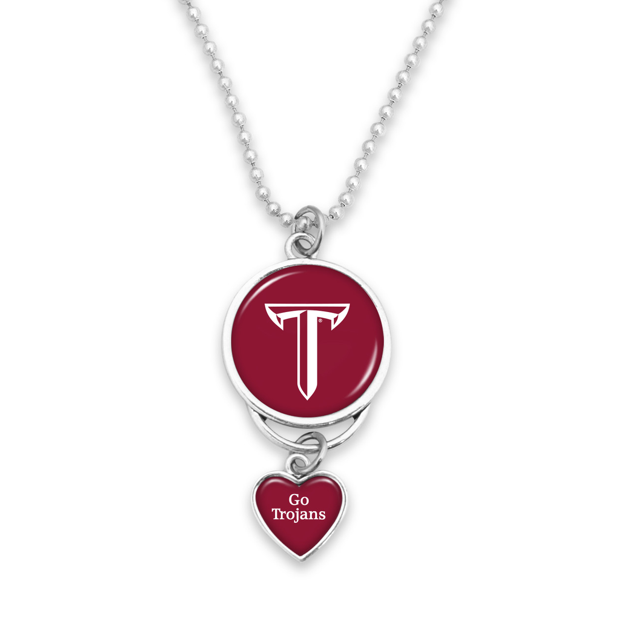 Troy Trojans Car Charm- Rear View Mirror Heart Charm and Spirit Slogan