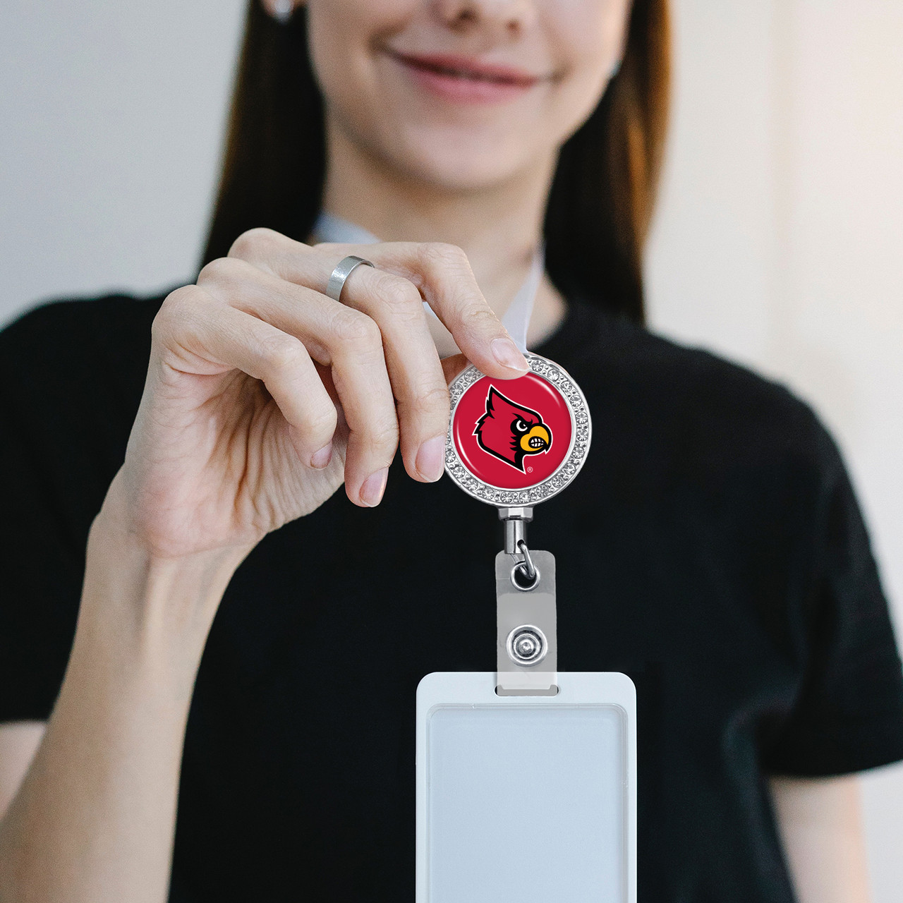 Louisville Cardinals Belt Clip Badge Reel- Crystal