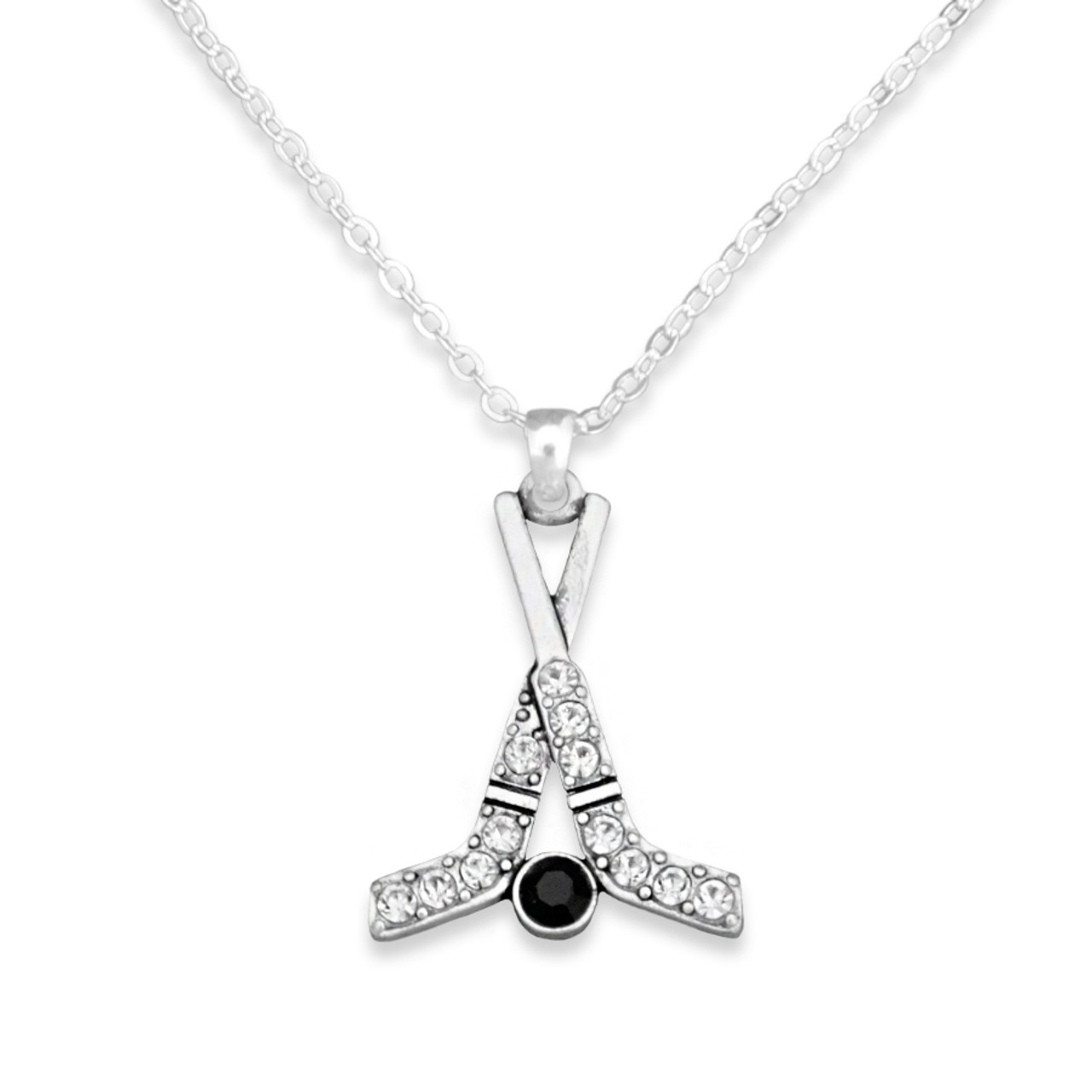 Sports Jewelry- Crystal Hockey Sticks Necklace