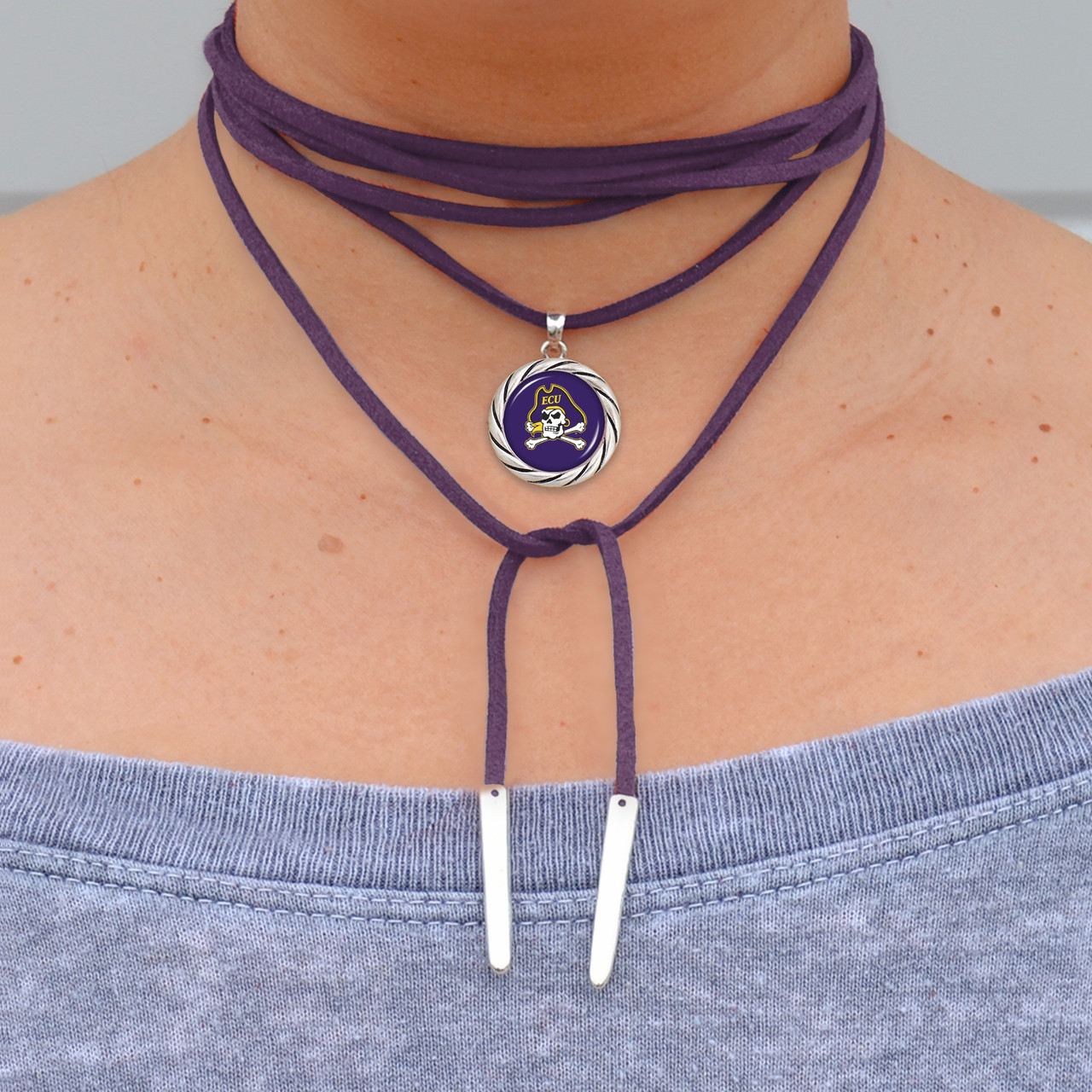 East Carolina Pirates Necklace- Team Color Suede Wrap Choker/ Necklace