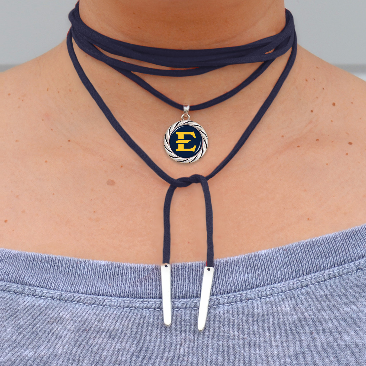 East Tennessee State Buccaneers Necklace- Team Color Suede Wrap Choker/ Necklace