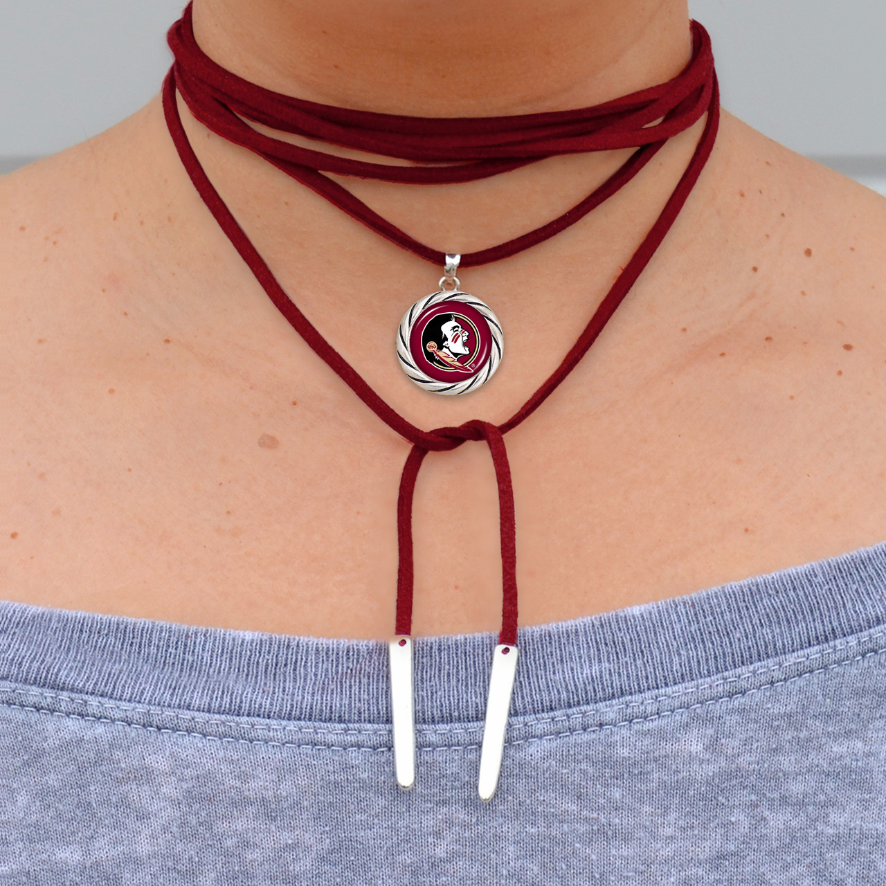 Florida State Seminoles Necklace- Team Color Suede Wrap Choker/ Necklace