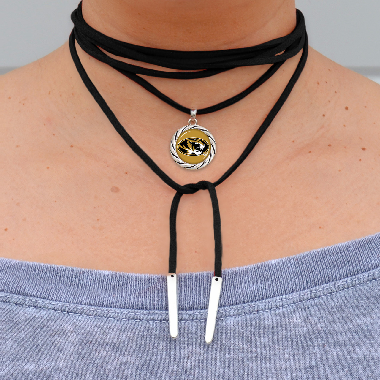 Missouri Tigers Necklace- Team Color Suede Wrap Choker/ Necklace