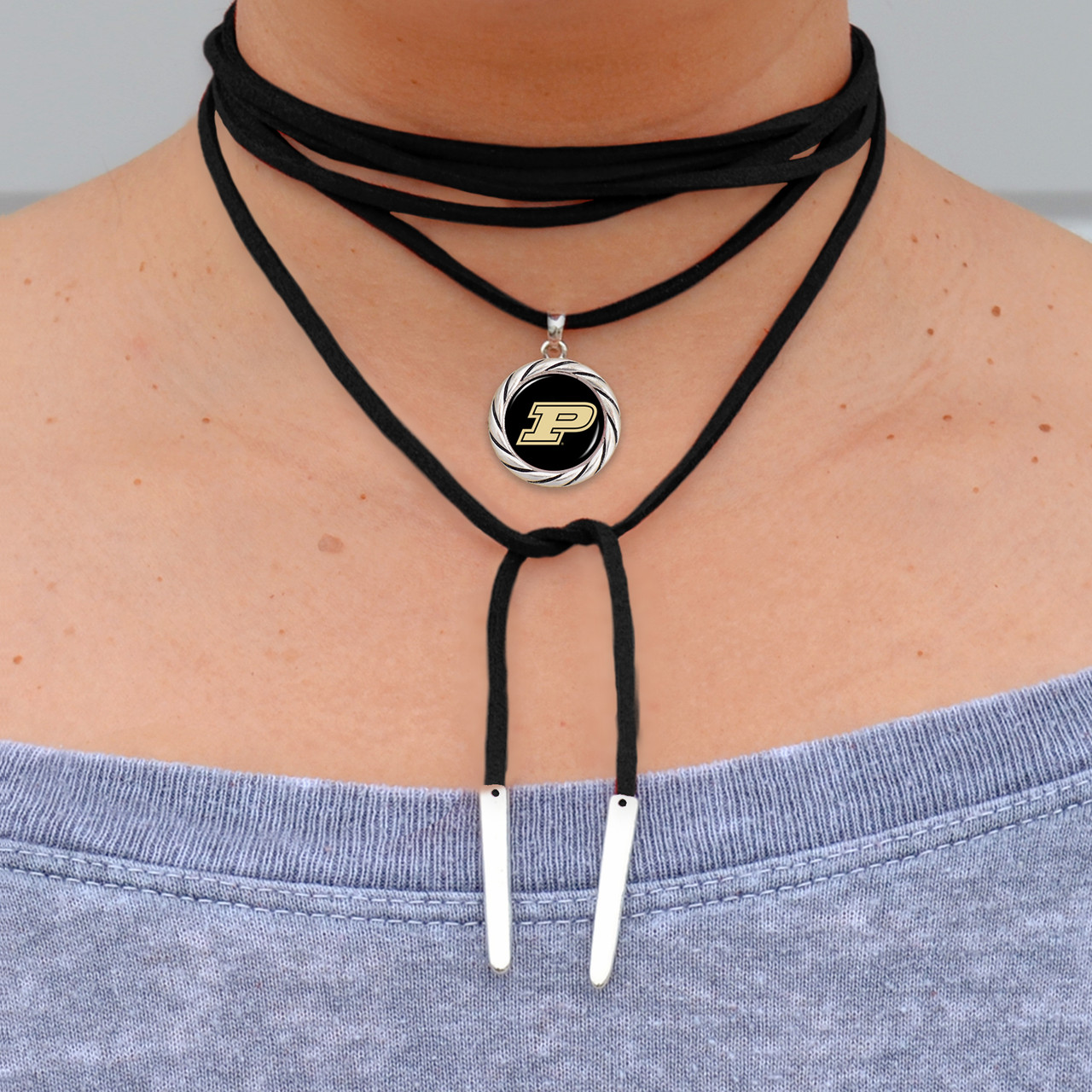 Purdue Boilermakers Necklace- Team Color Suede Wrap Choker/ Necklace