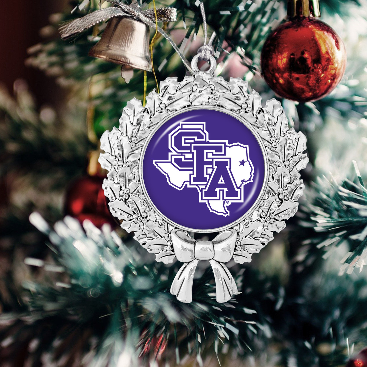 Stephen F. Austin State Lumberjacks Christmas Ornament- Wreath with Team Logo