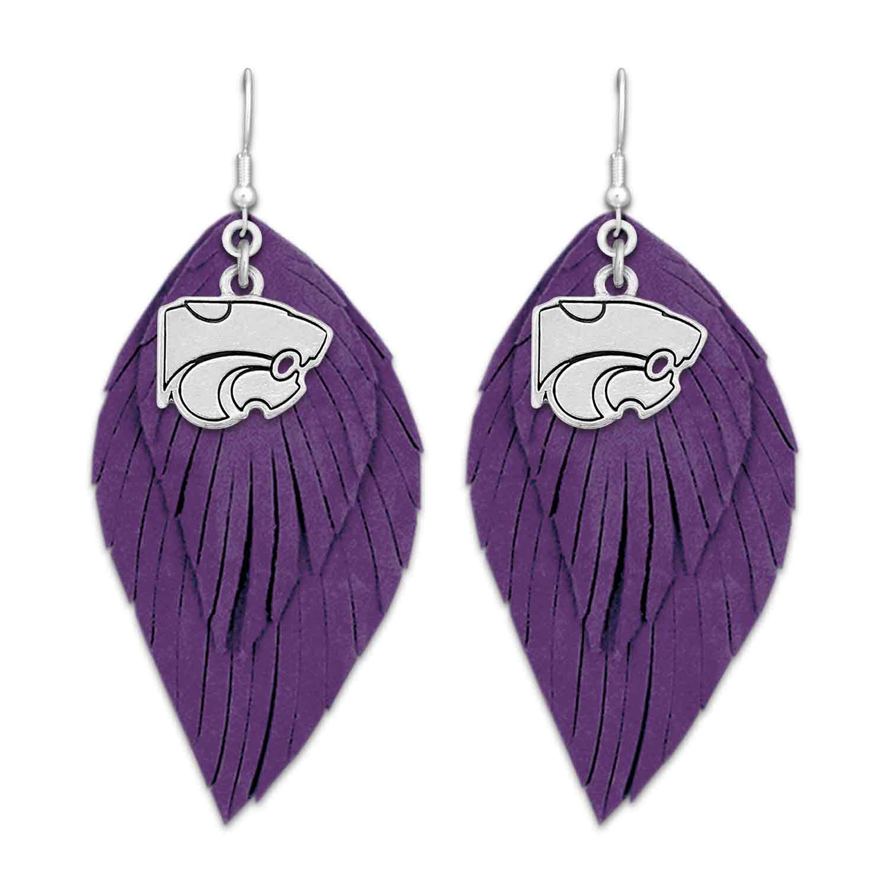 Kansas State Wildcats Earrings- Boho with Silver Logo Charm