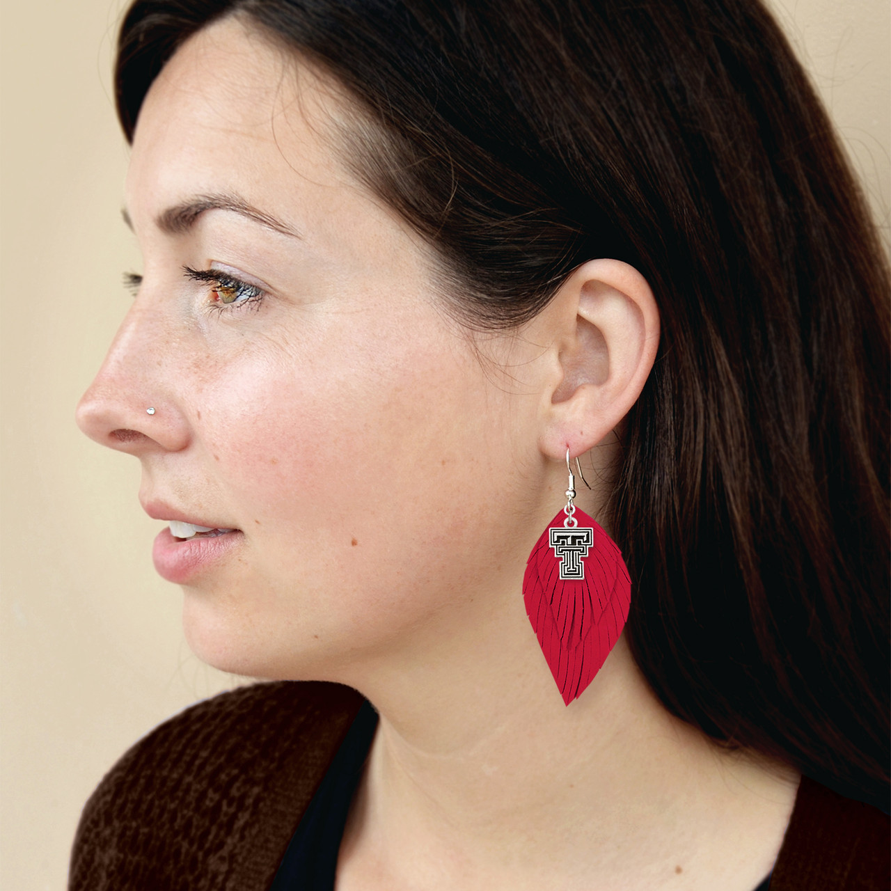 Texas Tech Red Raiders Earrings- Boho with Silver Logo Charm