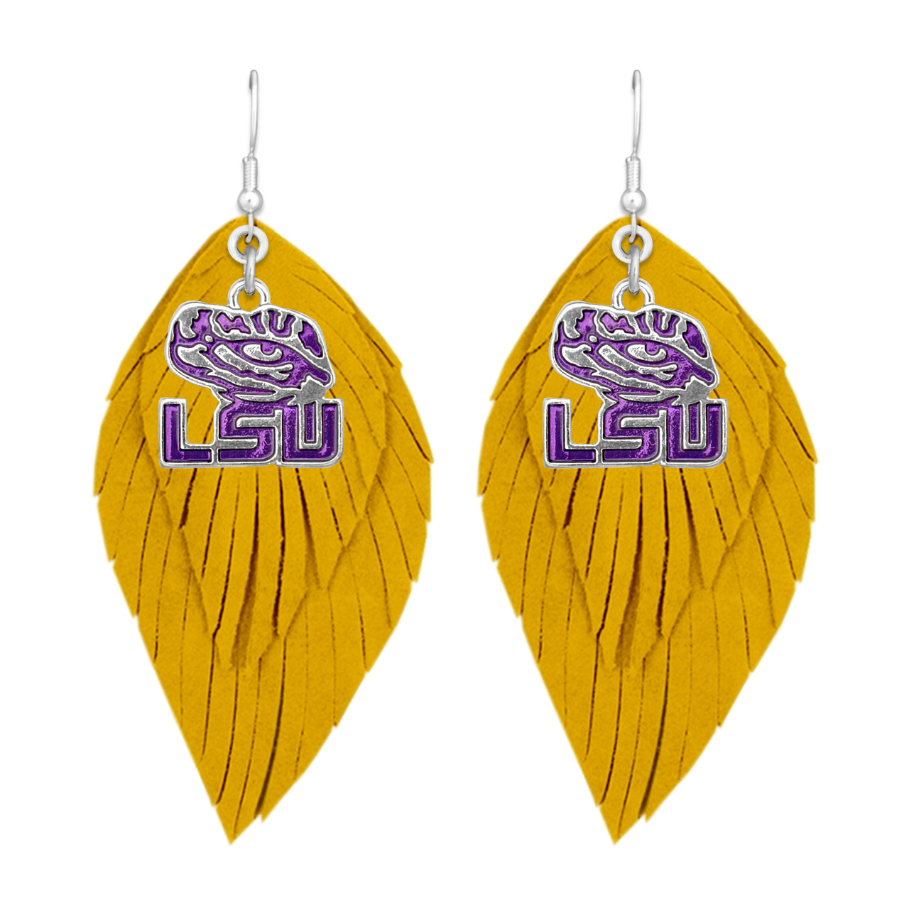 LSU Tigers Earrings- Boho with Iridescent Logo Charm