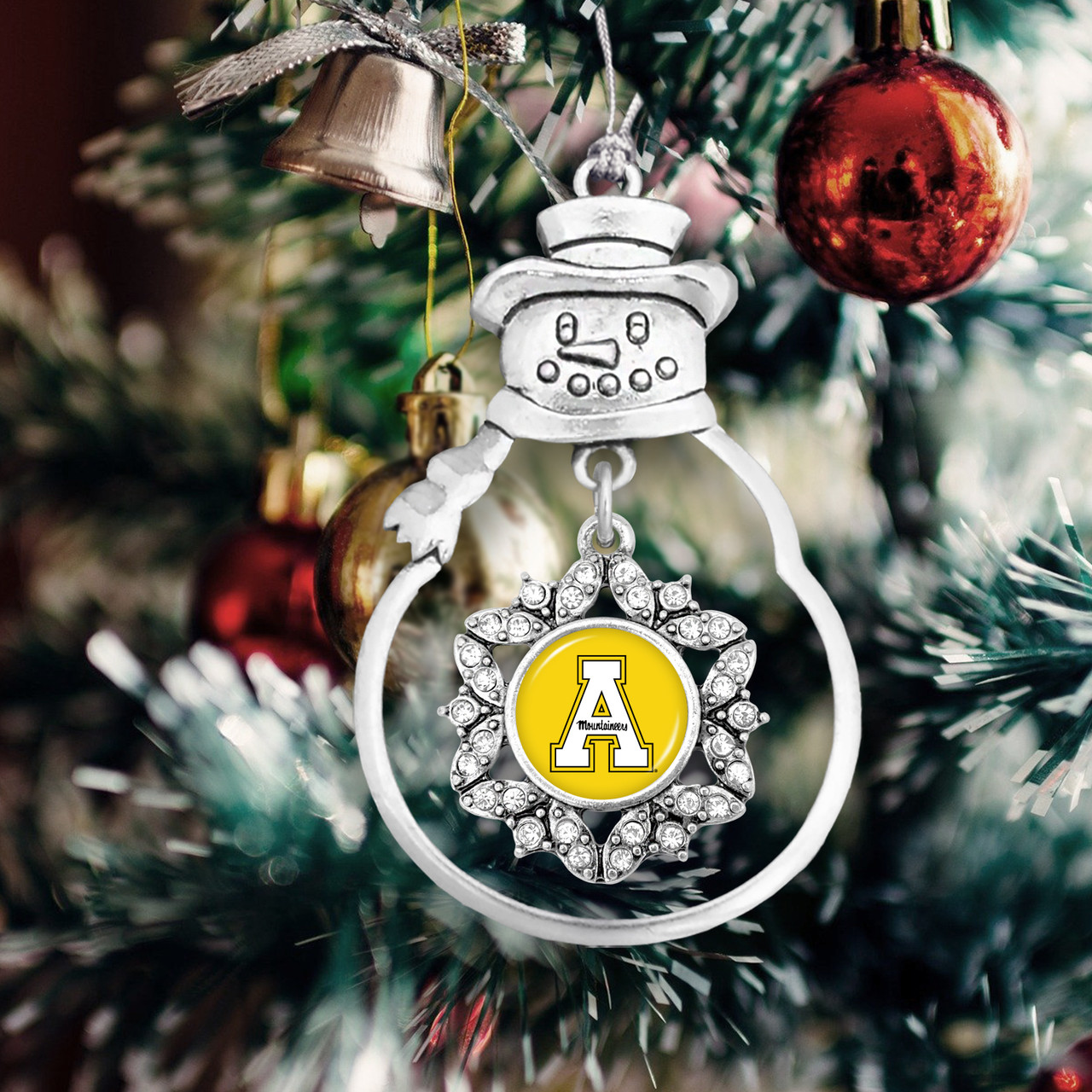 Appalachian State Mountaineers Christmas Ornament- Snowman with Hanging Charm