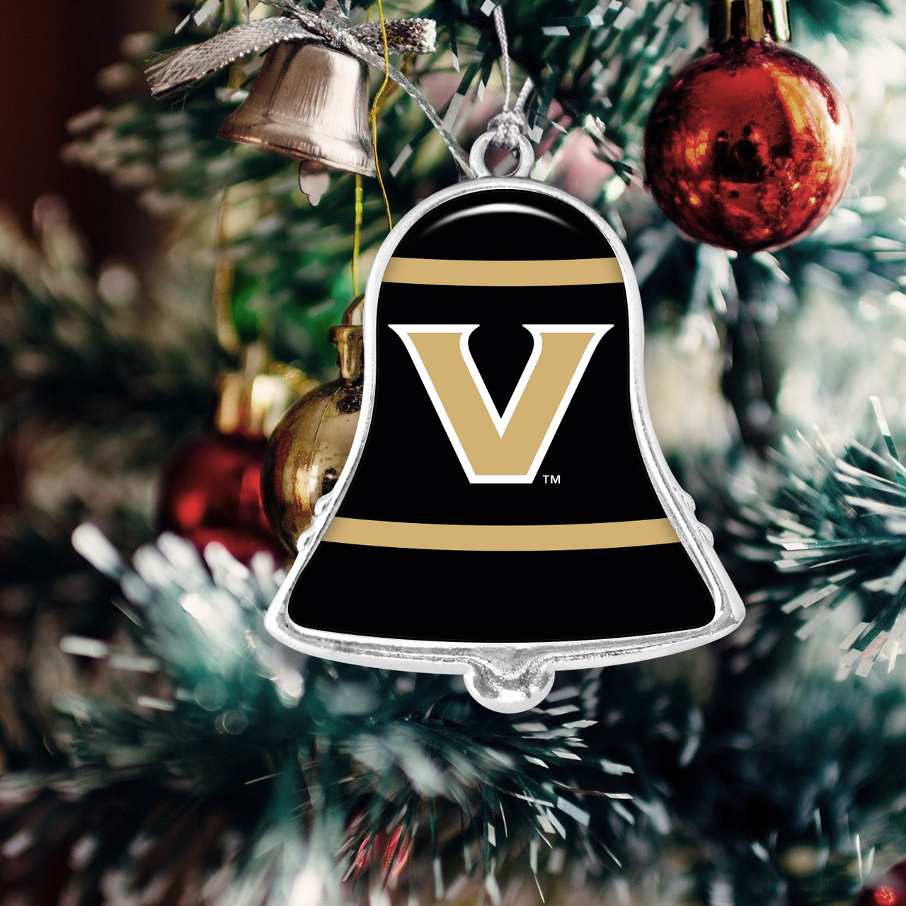 Vanderbilt Commodores Christmas Ornament- Bell with Team Logo Stripes