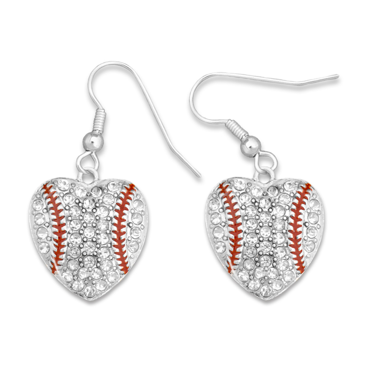 Sports Jewelry- Crystal Baseball Heart Shaped- Earrings