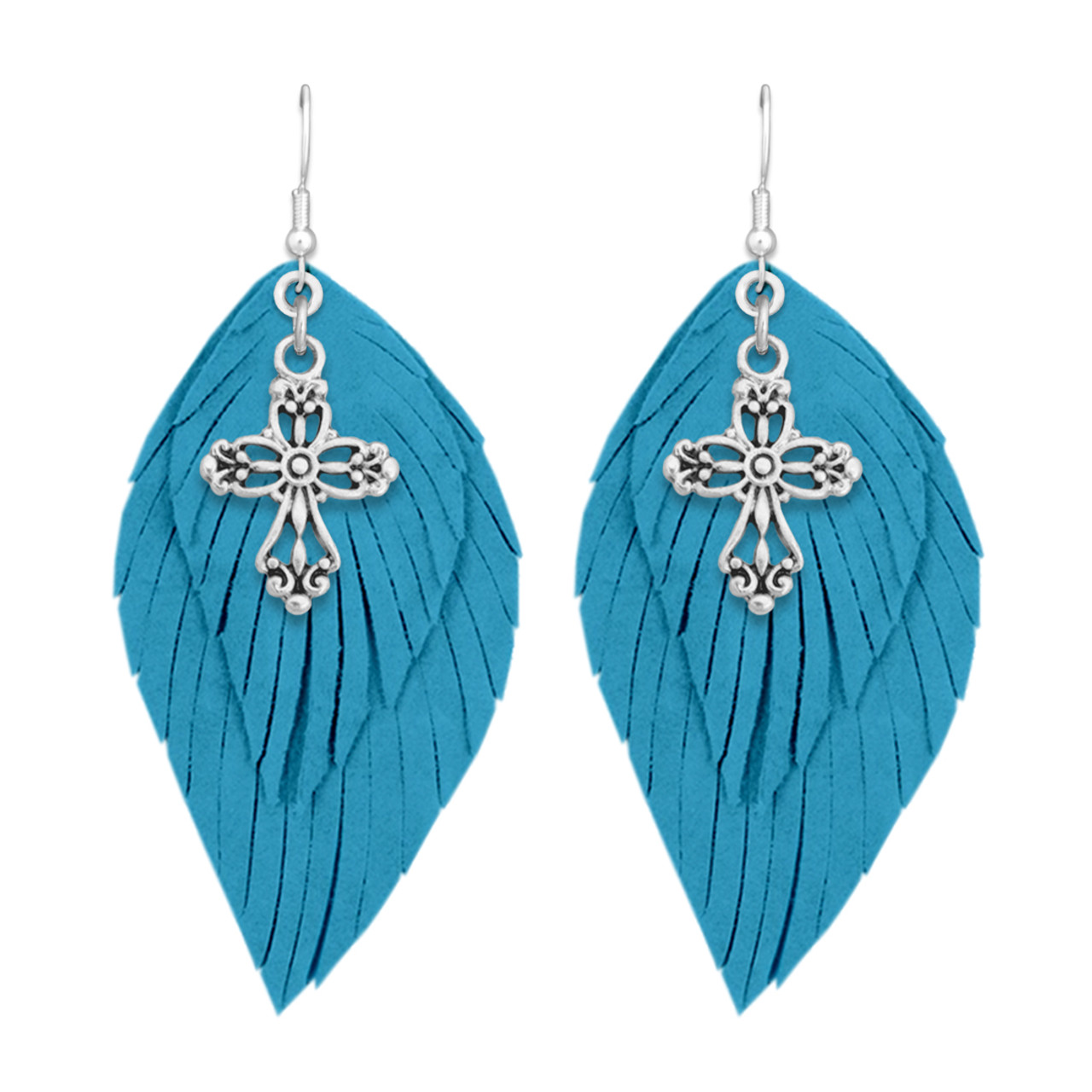 Faith Feather Earrings Collection- Turquoise Feather & Cross