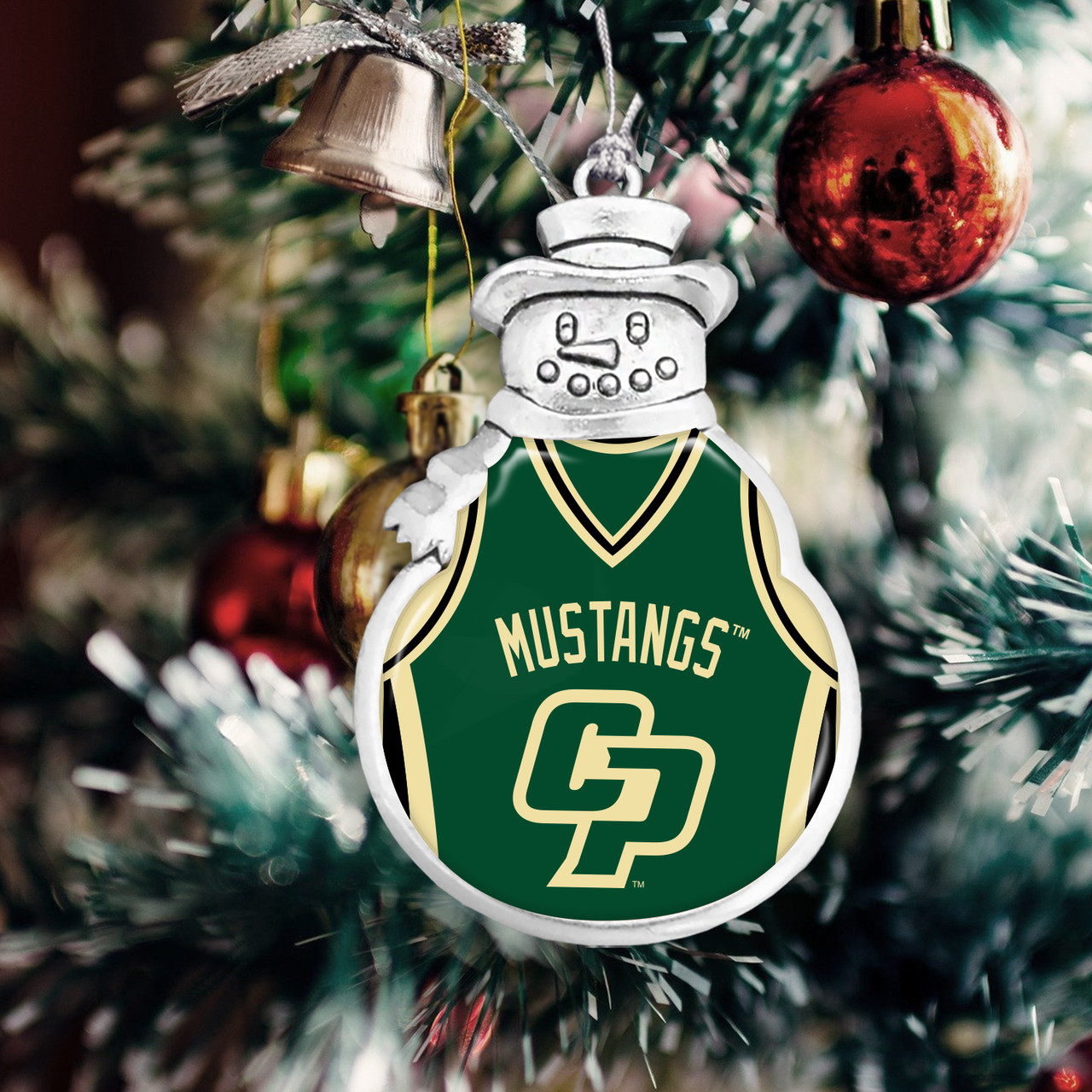 Cal Poly Mustangs Christmas Ornament- Snowman with Basketball Jersey