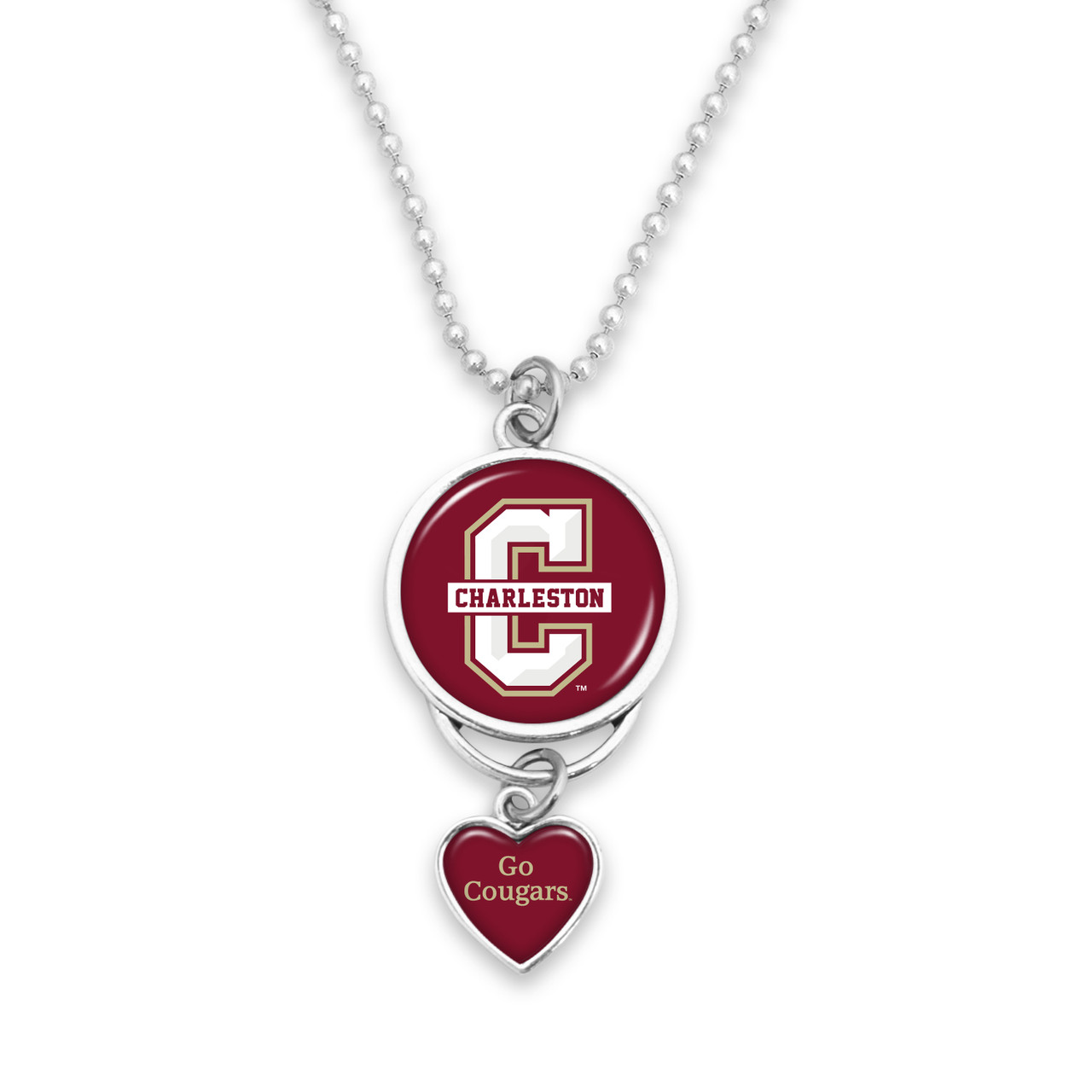 Charleston Cougars Car Charm- Rear View Mirror Heart Charm and Spirit Slogan