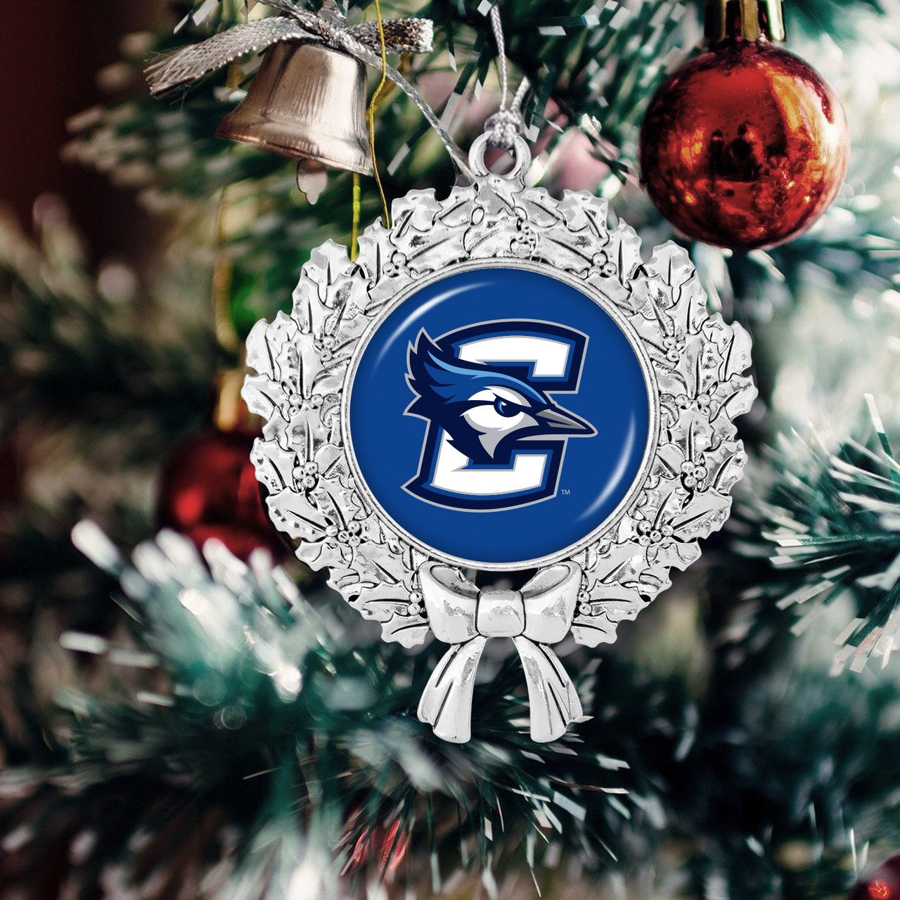 Creighton Bluejays Christmas Ornament- Wreath with Team Logo