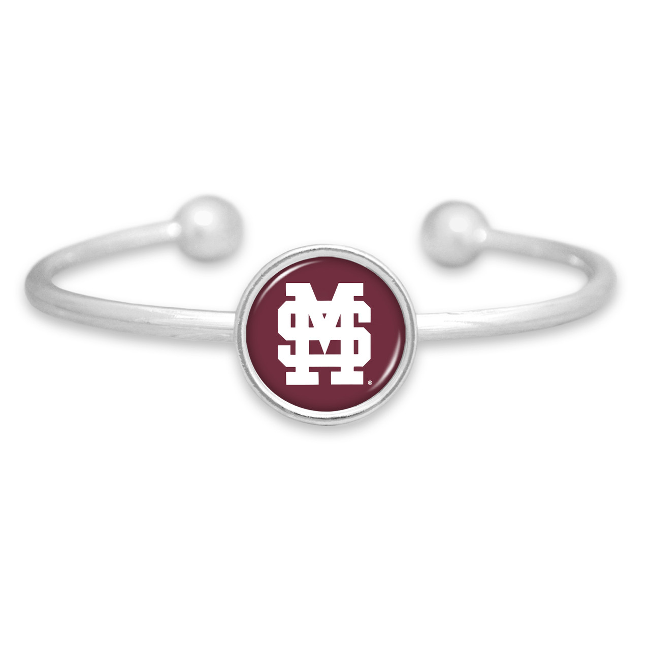 Mississippi State Bulldogs Bracelet- Izzie Silver Cuff (Baseball Logo)